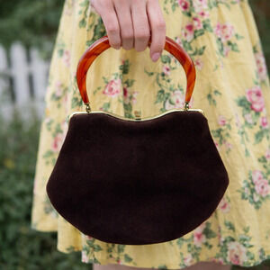 Vintage 50s Empress Brown Lucite Handle Frame Purse Handbag